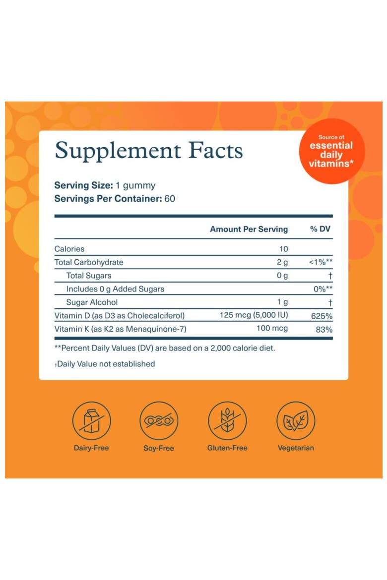 K2D3 Bone Heart Health Support Vegetarian Gummies 60 Vegetarian Gummies, Alternate, color, None