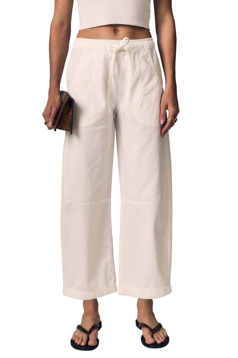 Mara Wide Leg Cotton Sateen Drawstring Pants, Main, color, SOFT WHITE