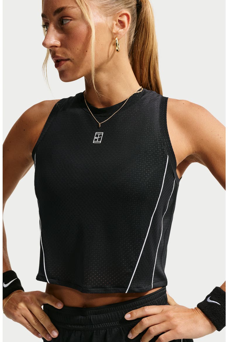 Court Pointelle Mesh Performance Racerback Crop Tank, Alternate, color, BLACK/ WHITE