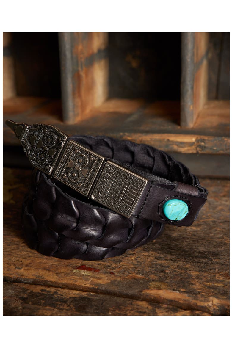 Tess Woven Leather Belt, Alternate, color, BLACK