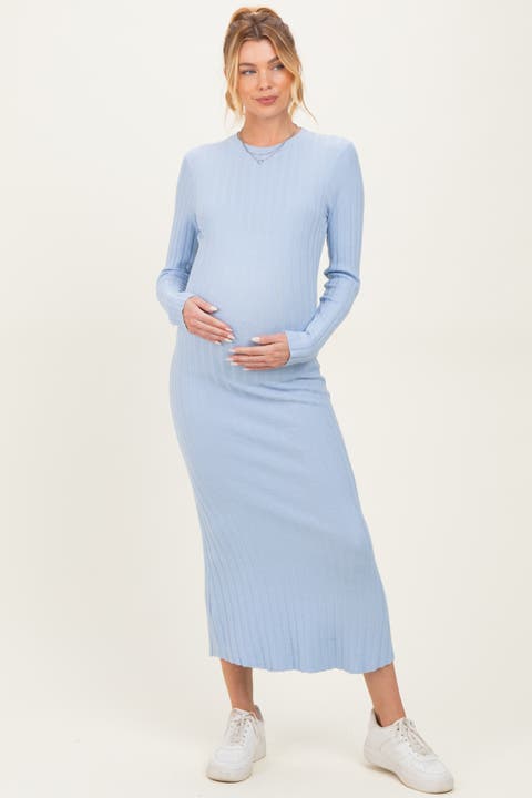 Ribbed Knit Fitted Midi Sweater Dress