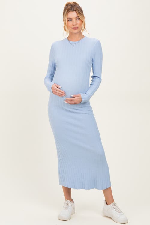 Pinkblush Ribbed Knit Fitted Midi Sweater Dress In Blue