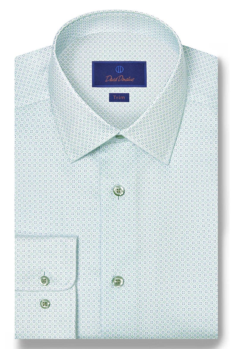Trim Fit Geometric Print Cotton Dobby Dress Shirt, Main, color, WHITE/ PISTACHIO