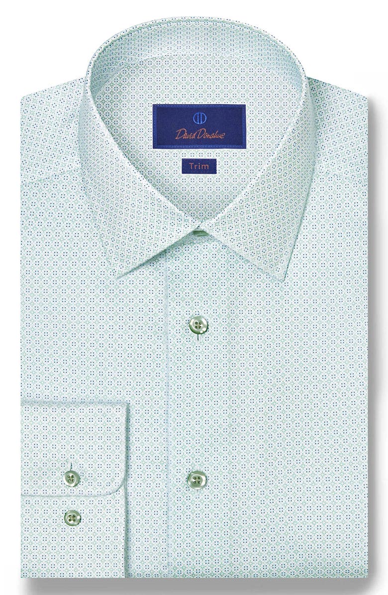 David Donahue Trim Fit Geometric Print Cotton Dobby Dress Shirt, Main, color, White/ Pistachio