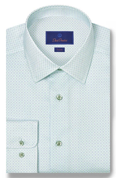 Trim Fit Geometric Print Cotton Dobby Dress Shirt
