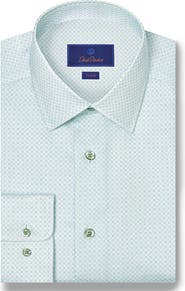David Donahue Trim Fit Geometric Print Cotton Dobby Dress Shirt