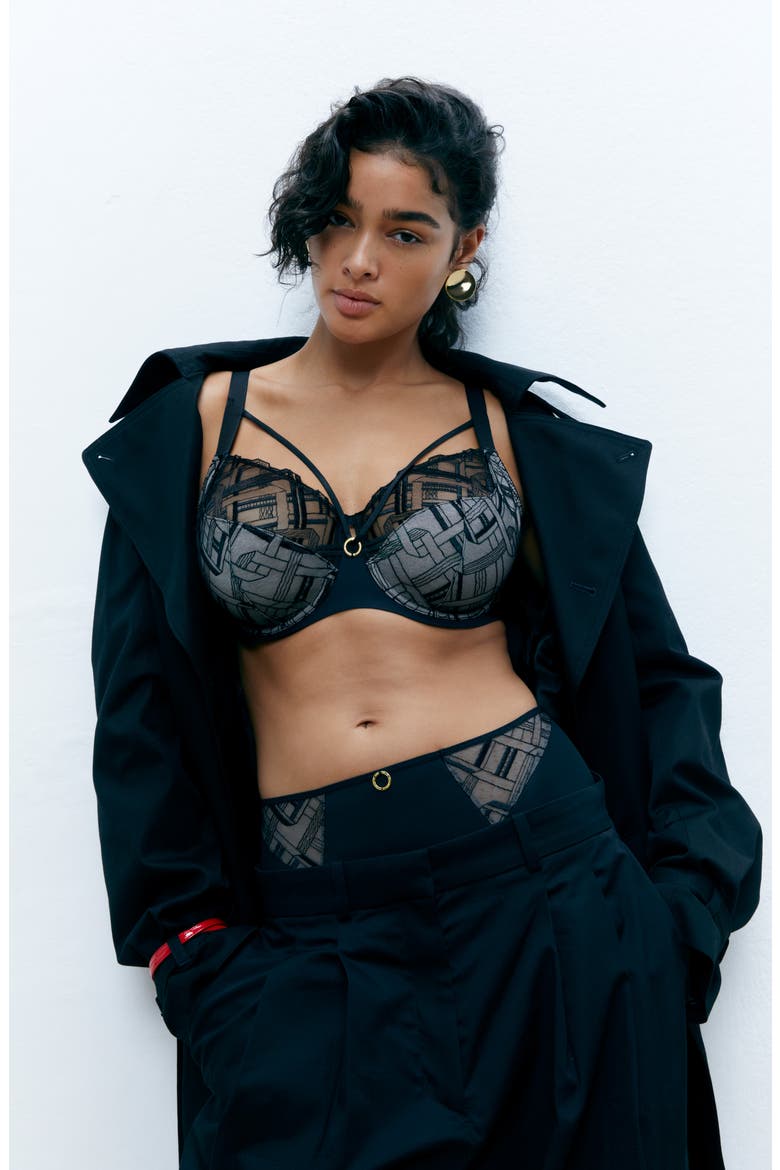 Graphic Support Lace Underwire Full Coverage Bra, Alternate, color, BLACK-11