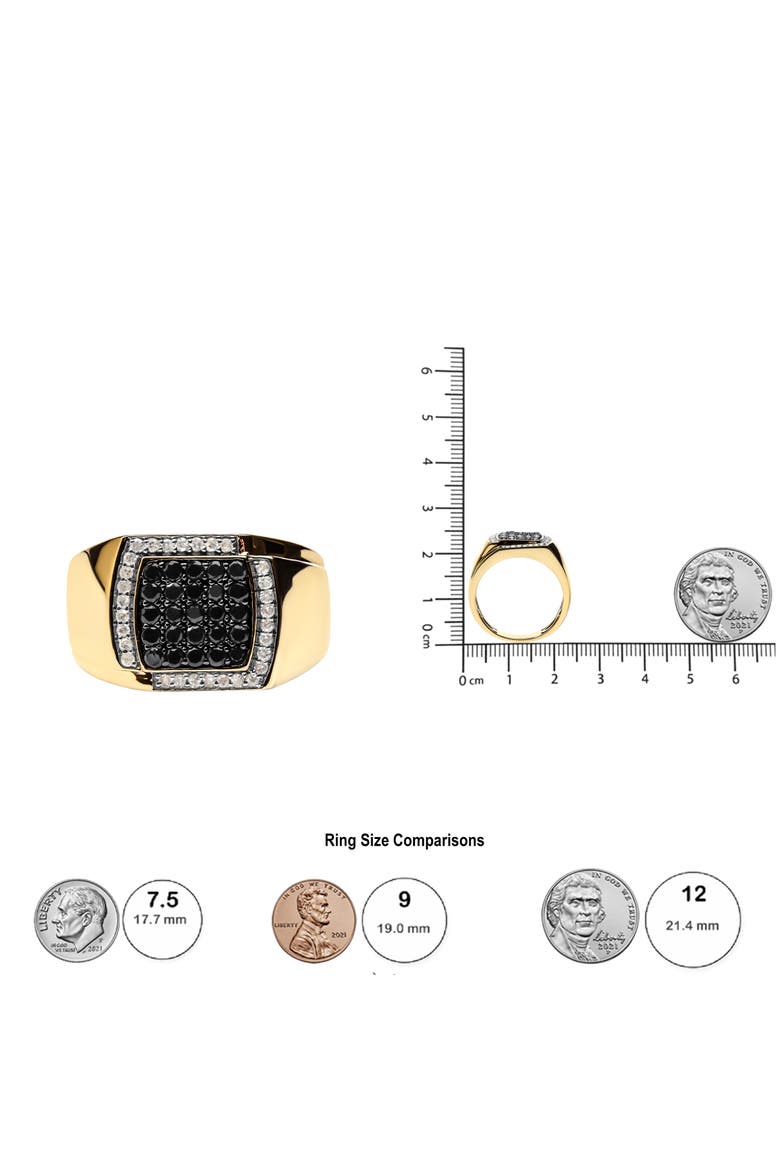 Men's 10K Yellow Gold 1.00 Cttw Cushion Cluster Black and White Diamond Statement Ring, Alternate, color, Yellow