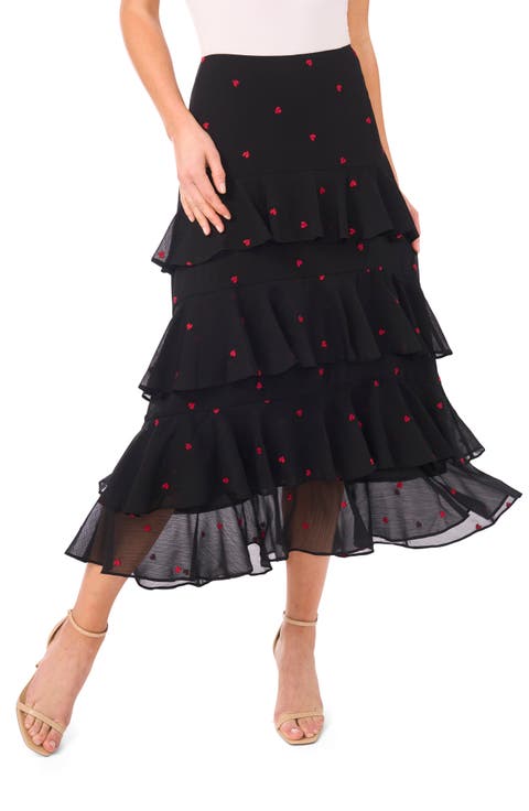 Embroidered Heart Ruffle Tiered Midi Dress