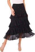 CeCe Embroidered Heart Ruffle Tiered Midi Dress