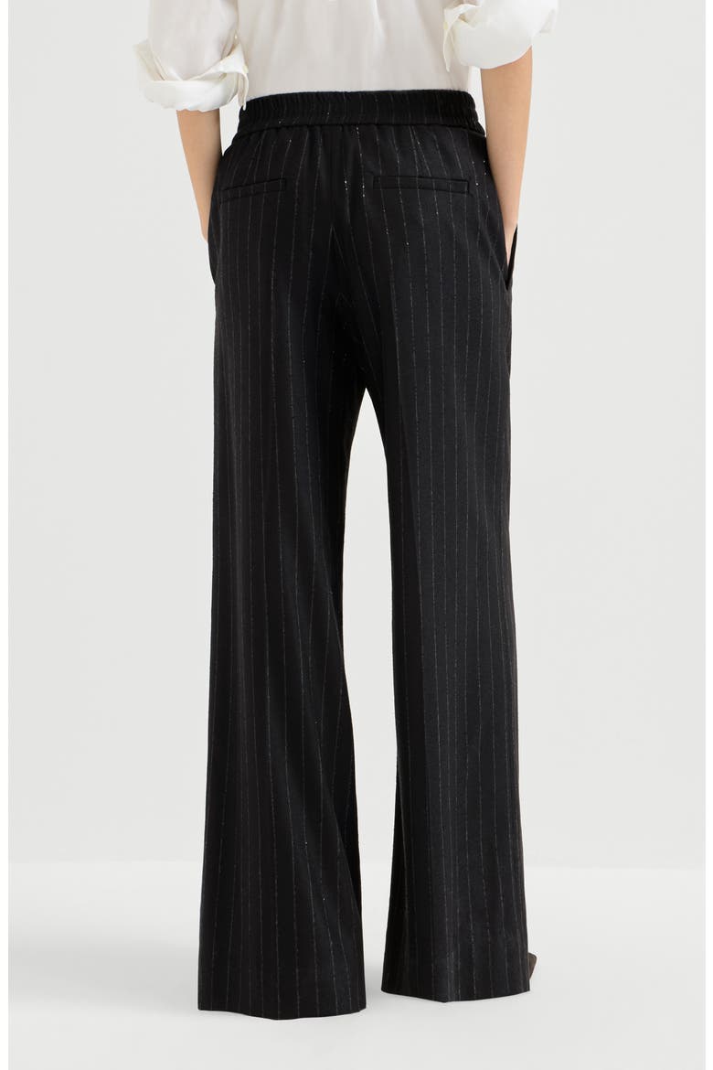 Comfort virgin wool dazzling chalk stripe loose track trousers, Alternate, color, Blue
