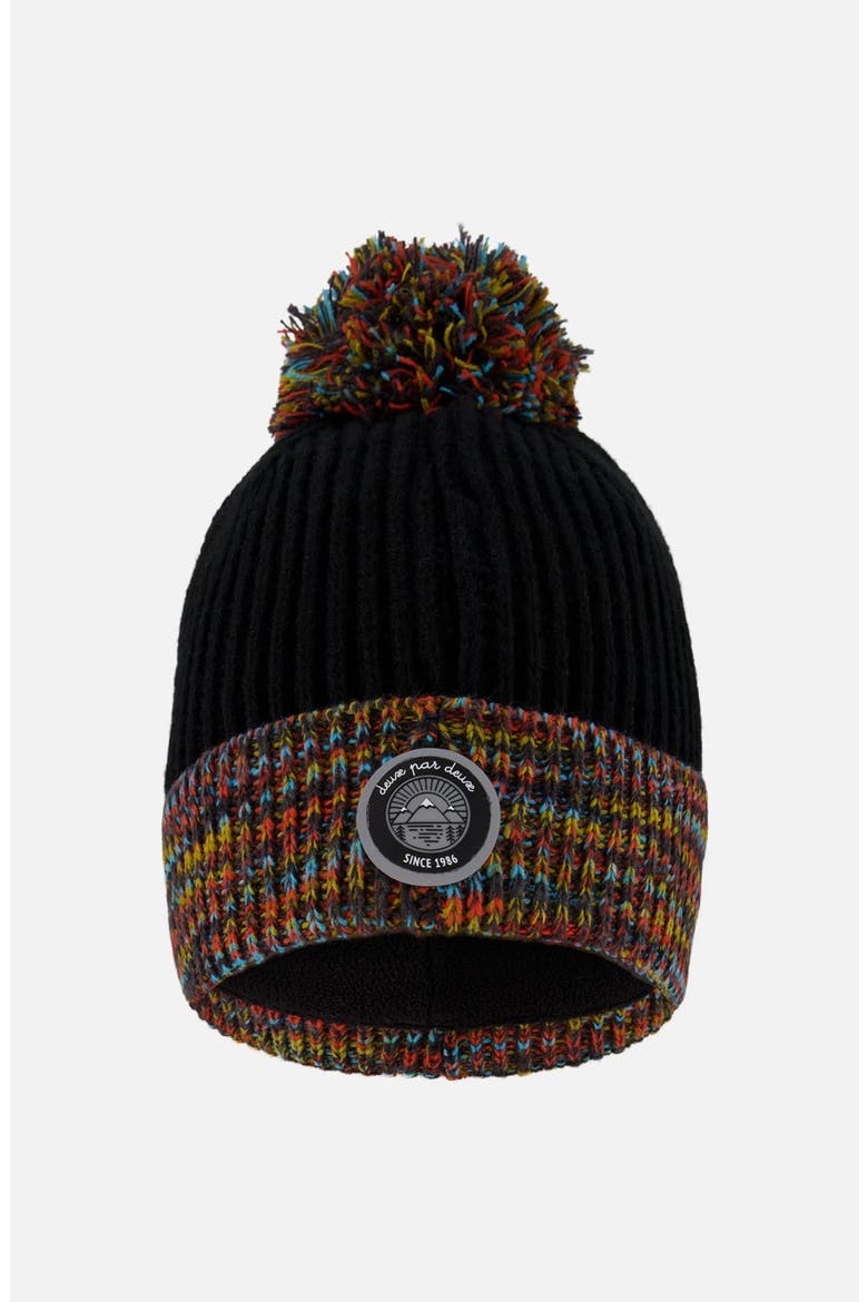 Lined Knit Winter Hat with Pompom, Main, color, Black and Multicolor