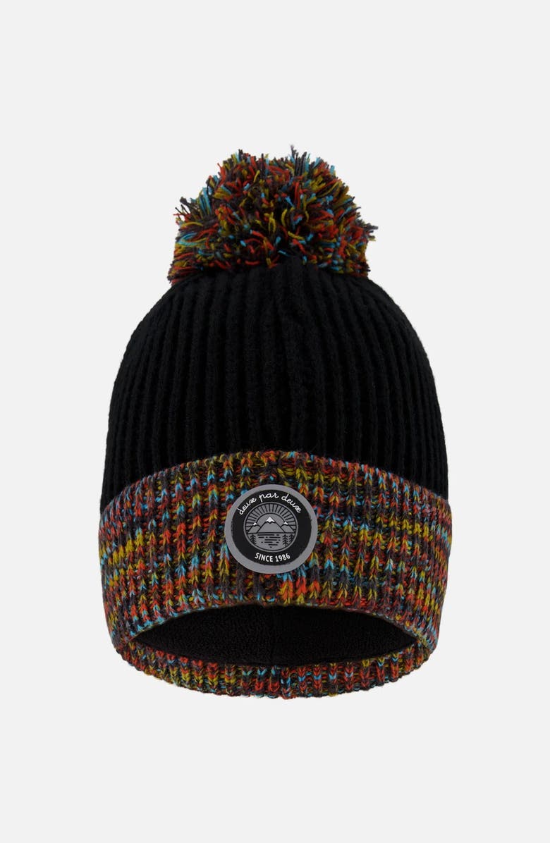 Deux par Deux Lined Knit Winter Hat with Pompom, Main, color, Black And Multicolor