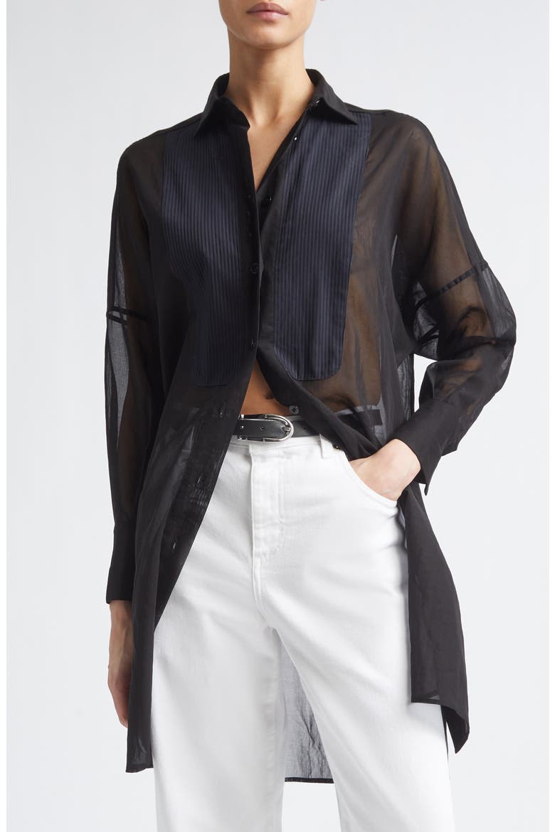 Long Tuxedo Shirt with Plastron, Main, color, 22 BLACK