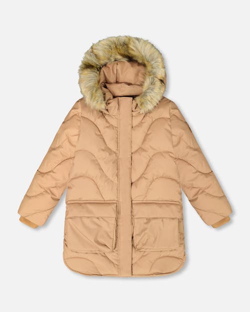 Deux Par Deux Long Wavy Quilt Puffy Winter Coat In Brown
