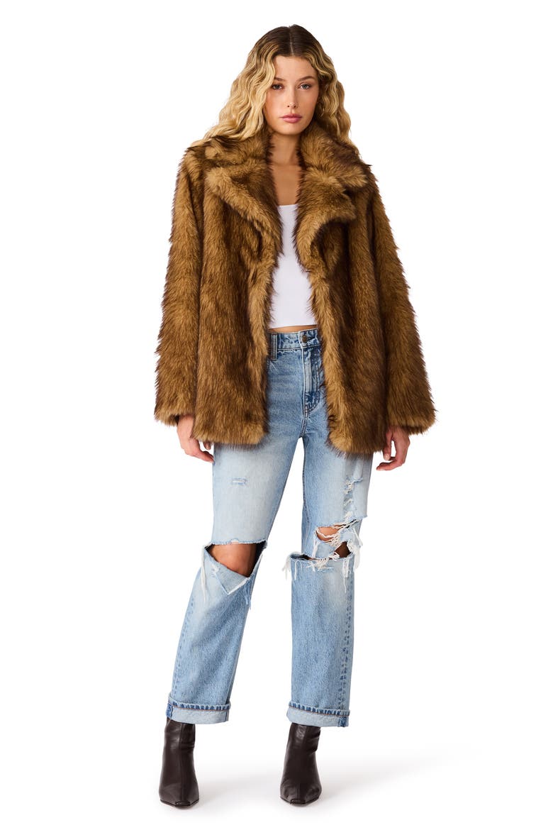 Kindra Faux Fur Coat, Alternate, color, ANTELOPE