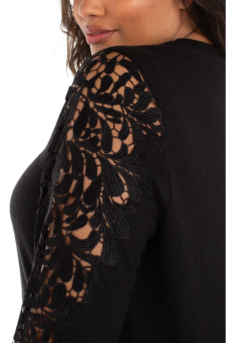Lace Inset Crewneck Knit Top, Alternate, color, BLACK