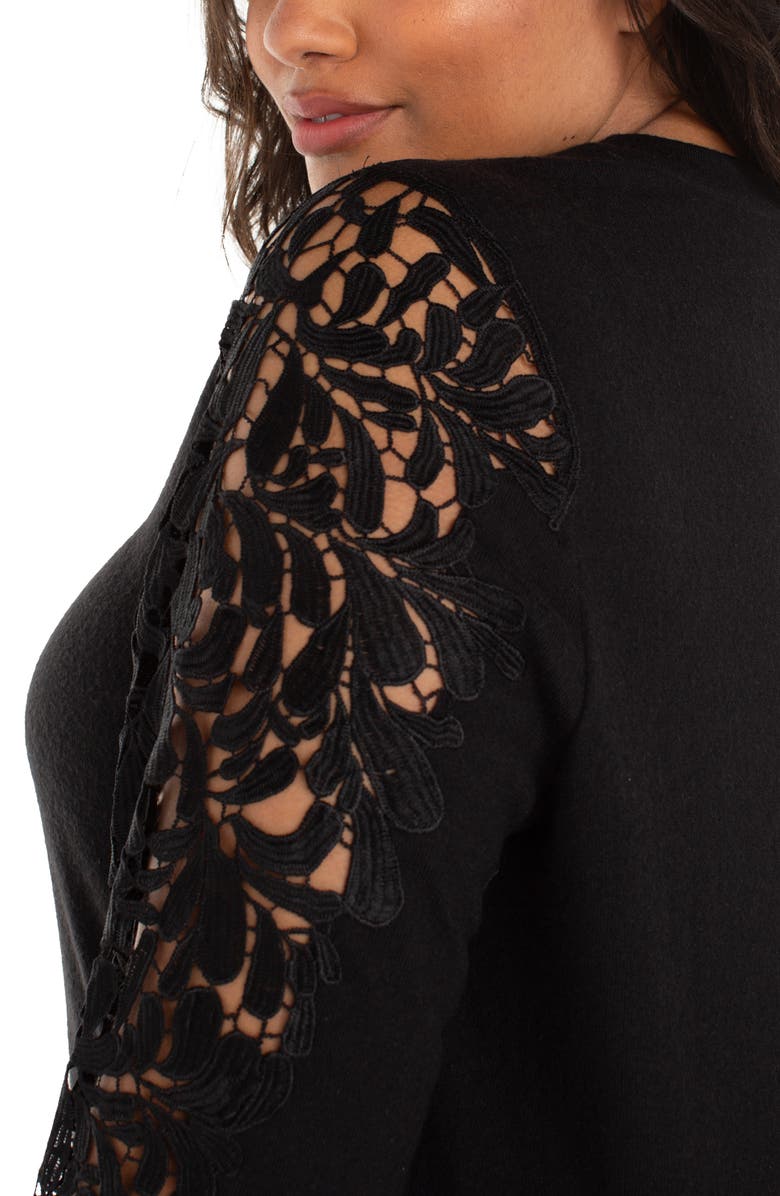 Liverpool Los Angeles Lace Inset Crewneck Knit Top, Alternate, color, Black