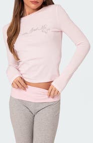 EDIKTED Dream About Me Embellished Long Sleeve Top