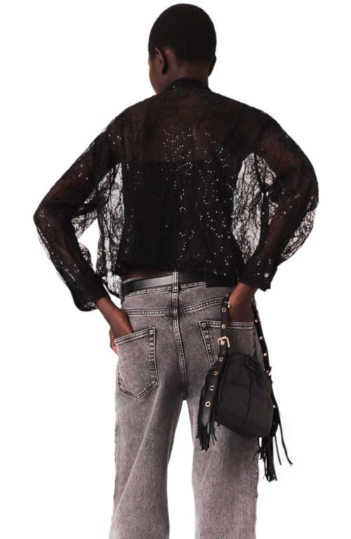 Maje Lace Pussy Bow Shirt In Black