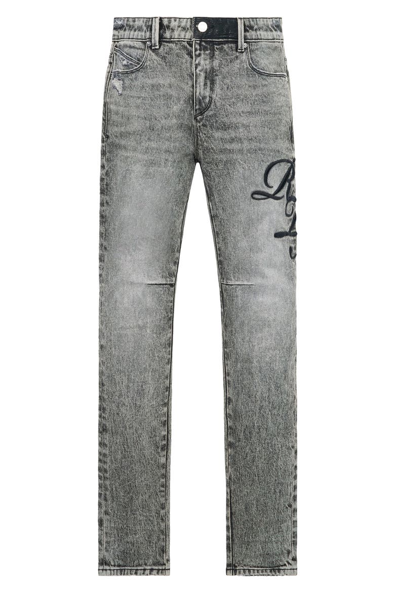 Bryant Embroidered Skinny Jeans, Main, color, STONE HAZE CURSIVE
