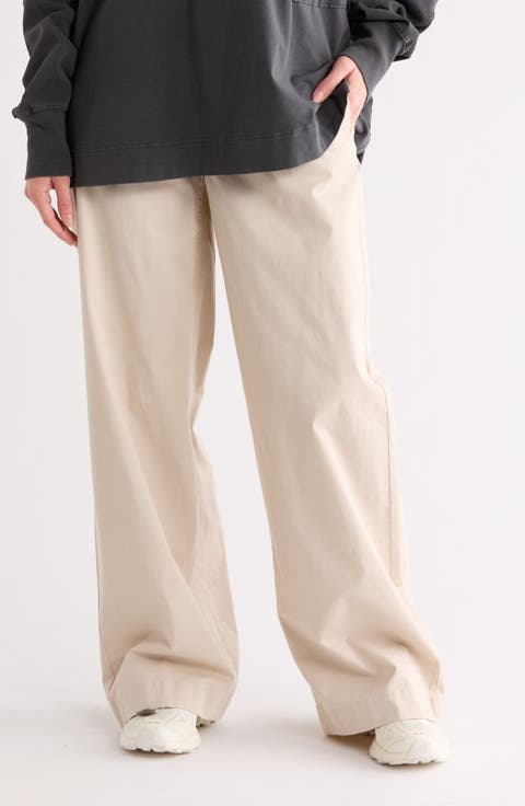 Washed Cotton Wide Leg Pants