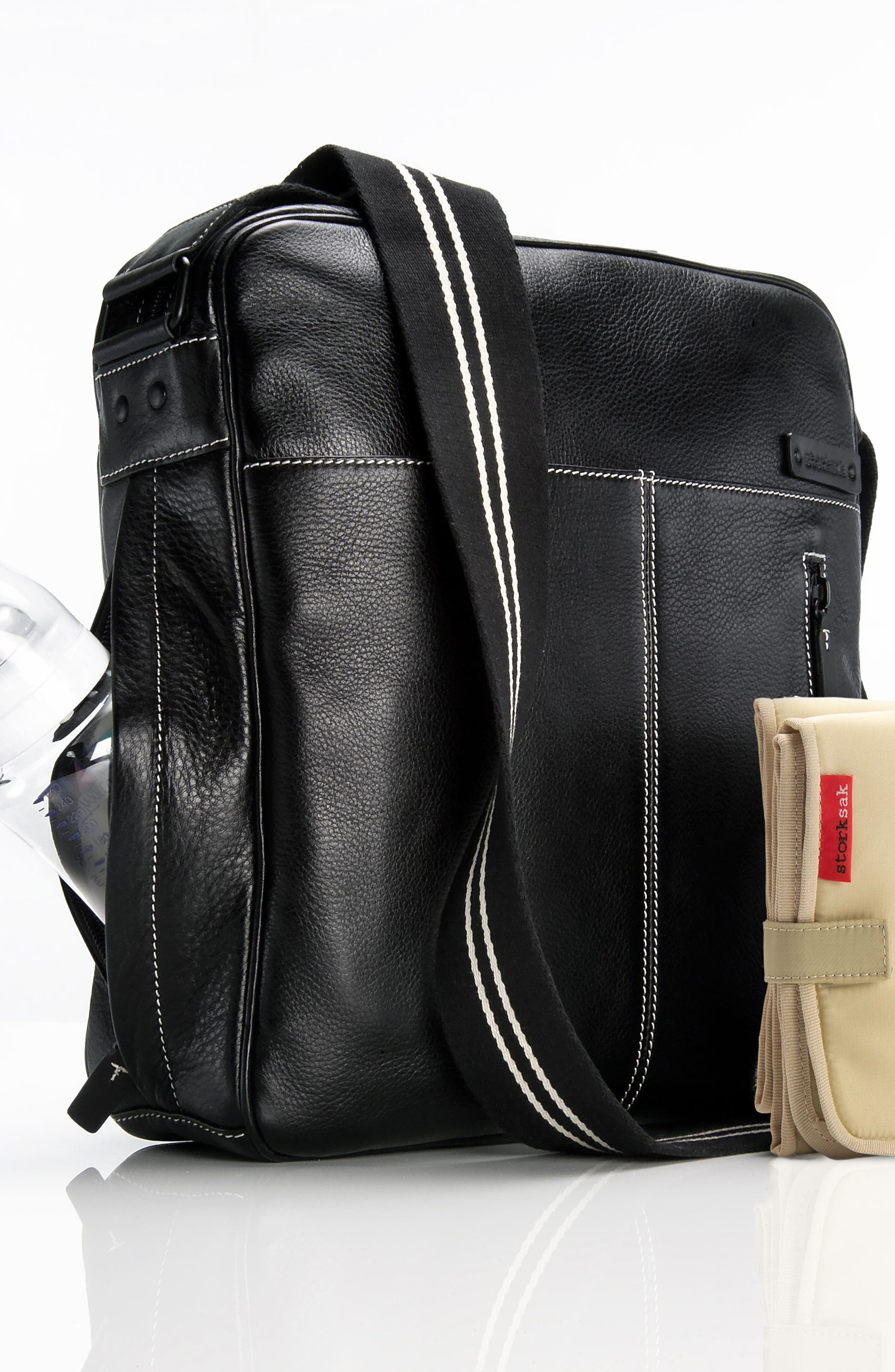 Storksak 'Jamie' Leather Diaper Bag, Alternate, color, 