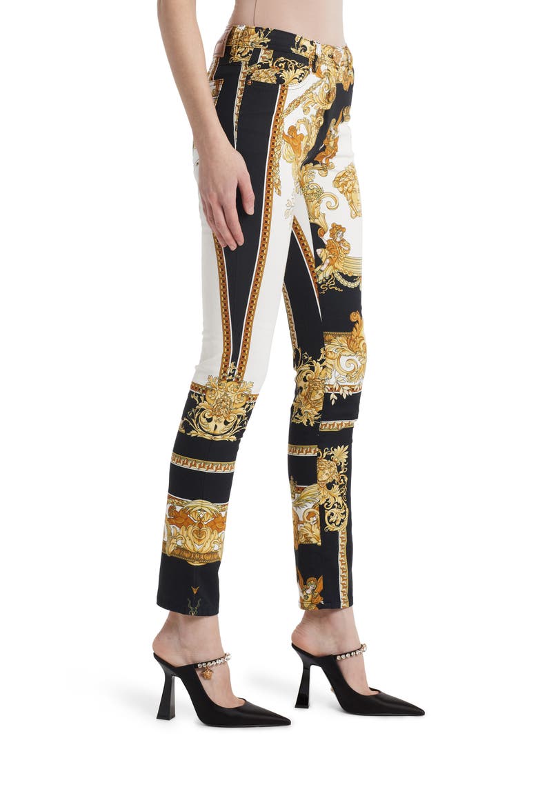 Renaissance Print Skinny Jeans, Alternate, color, BLACK GOLD WHITE