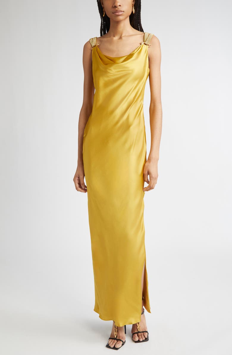 Versace Safety Pin Silk Satin Gown, Main, color,