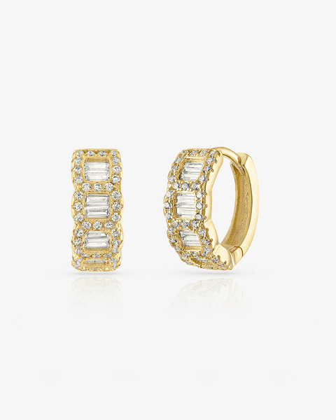 Baguette and Pave CZ Huggie Hoops