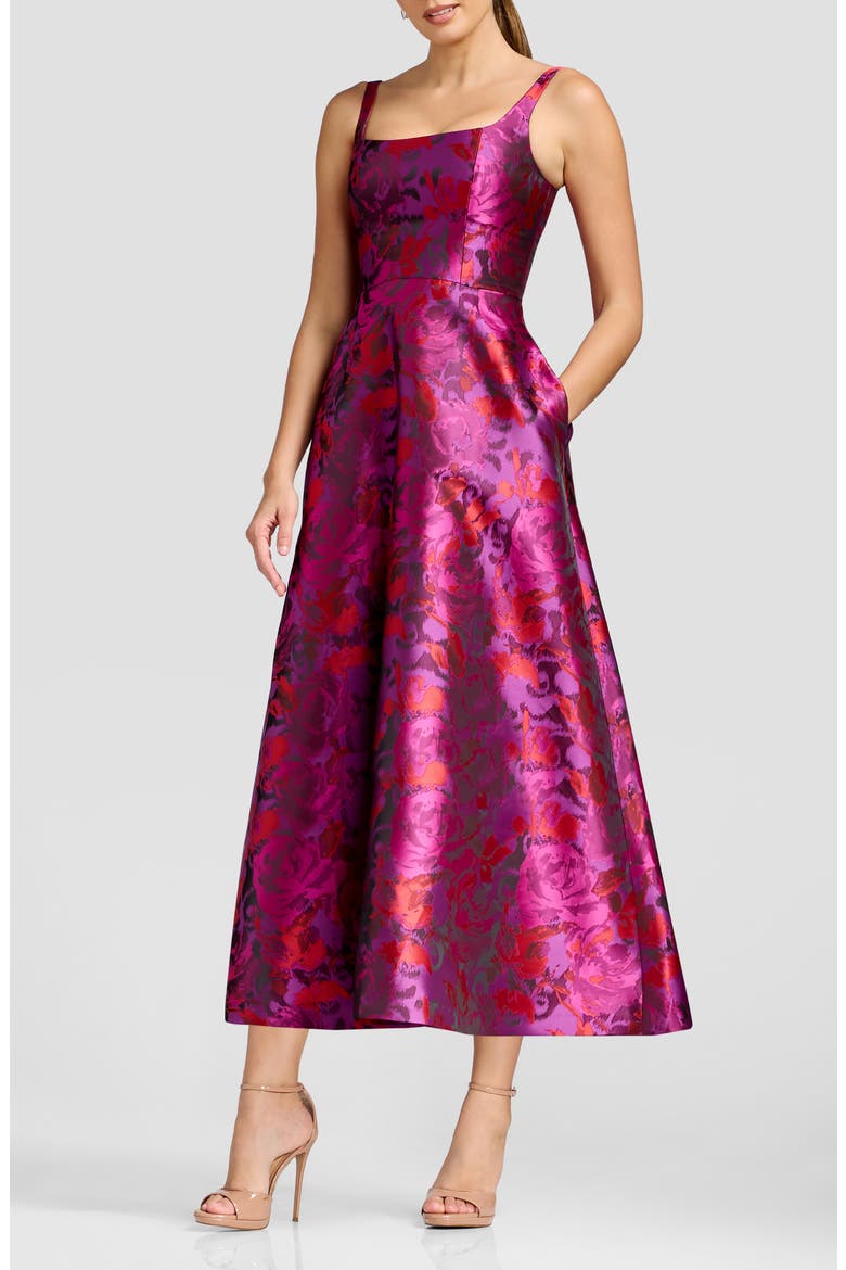 Vanna Floral Cocktail Midi Dress, Alternate, color, BRIGHT FUCHSIA MULTI