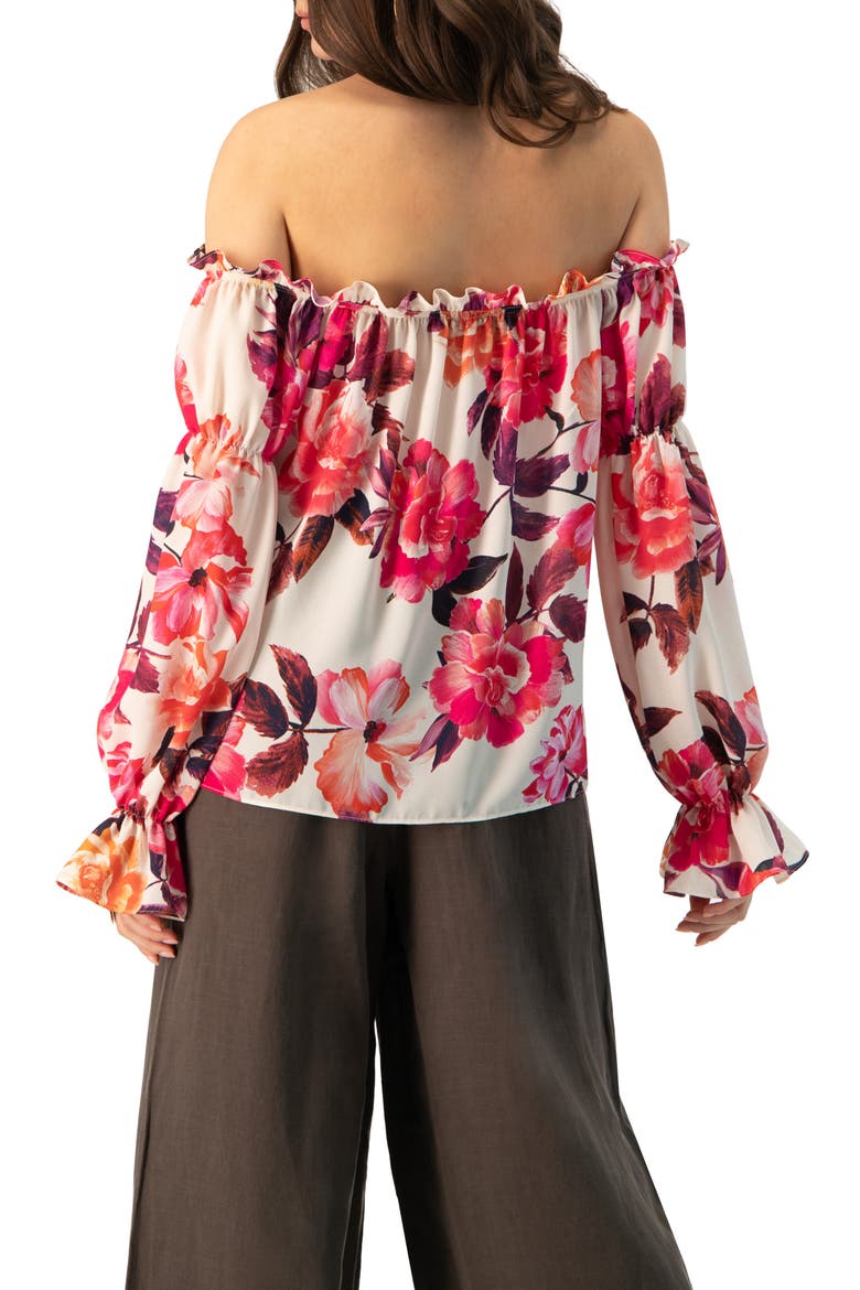 Off-Shoulder Long Sleeve Printed Blouse, Alternate, color, Ivory