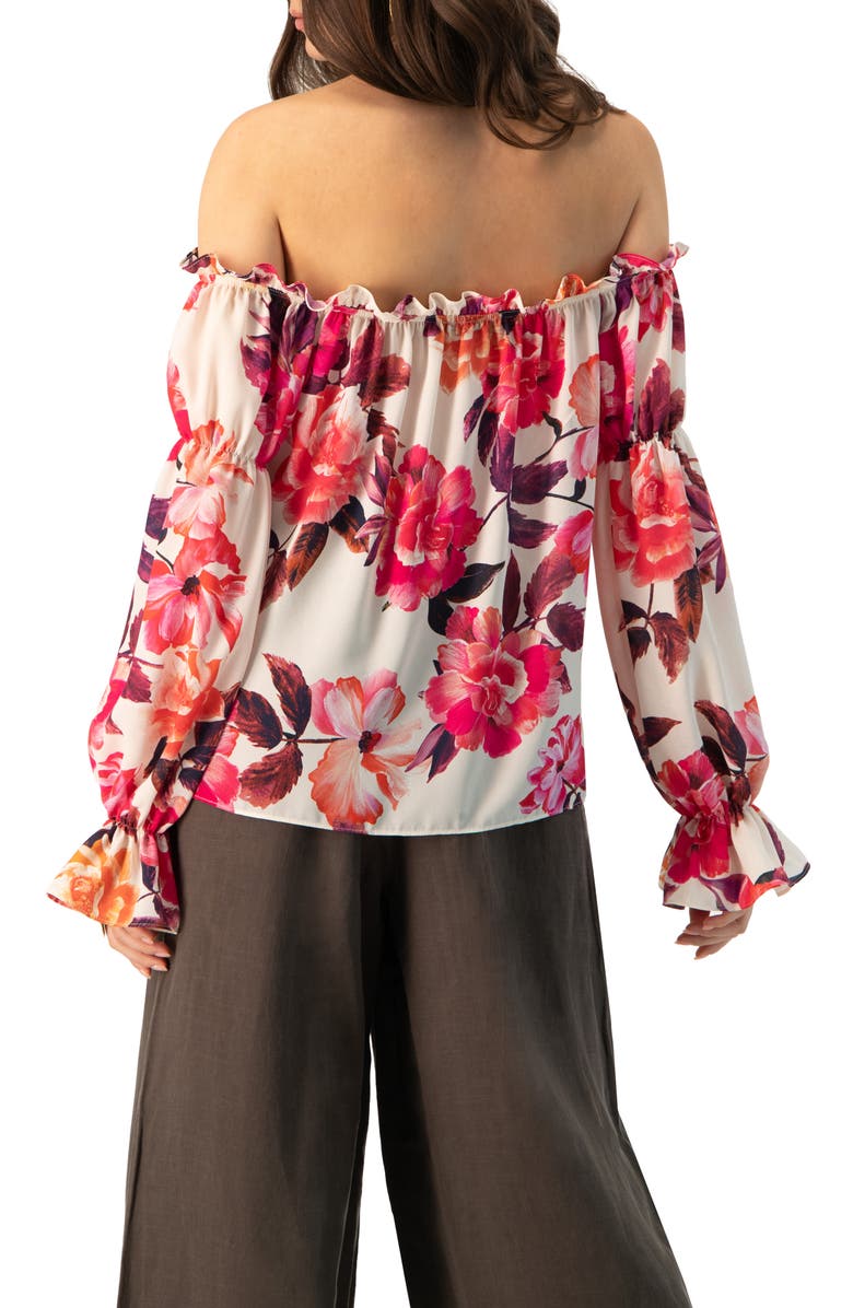 IVONNE Off-Shoulder Long Sleeve Printed Blouse, Alternate, color, Ivory