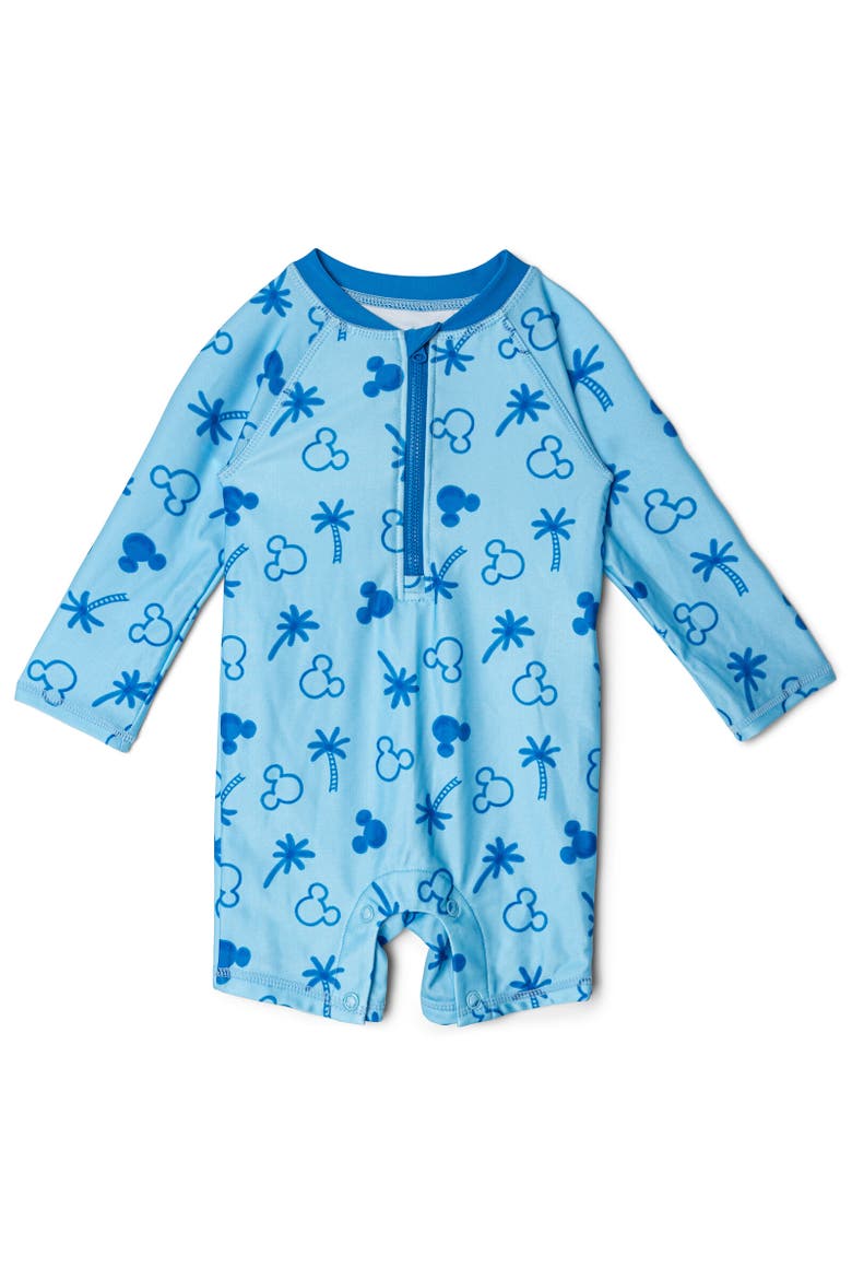 Mickey Mouse Baby Boys' Swimwear One Piece Sunsuit and Hat Set, Alternate, color, Light Blue Mickey
