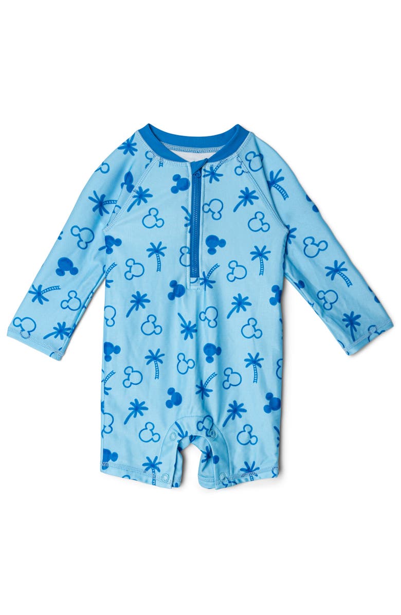 Disney Mickey Mouse Baby Boys' Swimwear One Piece Sunsuit and Hat Set, Alternate, color, Light Blue Mickey