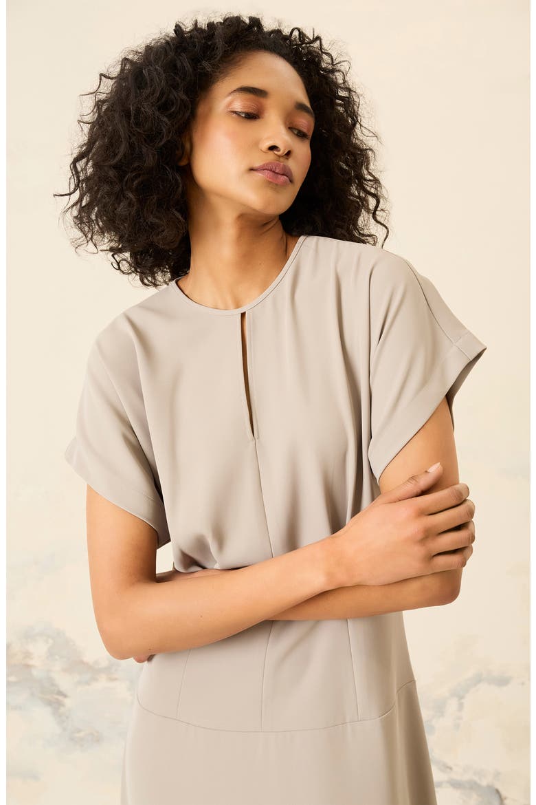 Fit & Flare Midi Dress, Alternate, color, MOURNING DOVE