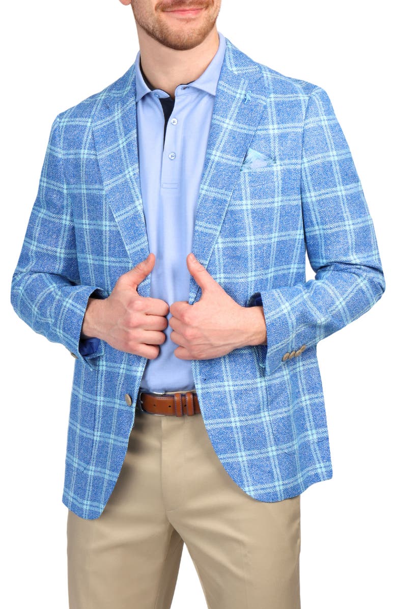 TailorByrd Textured Yarn Dye Windowpane Sport Coat, Main, color, Royal