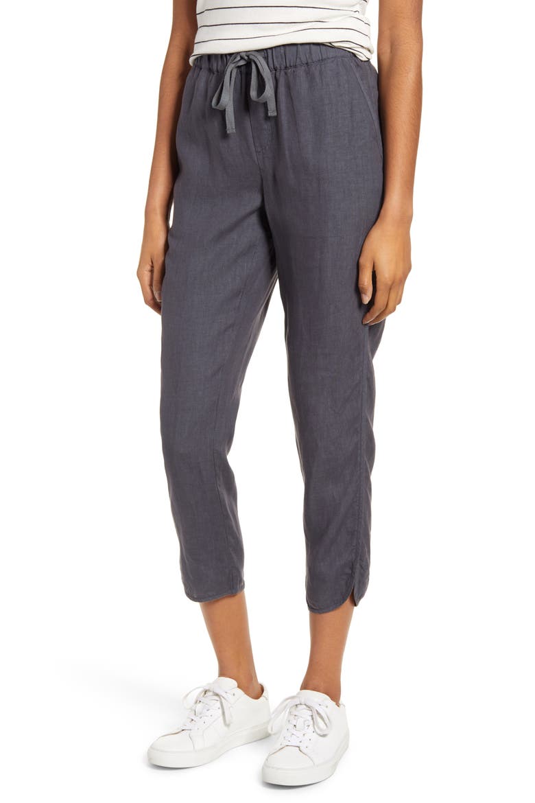 Tulip Hem Linen Pants, Main, color, GREY EBONY