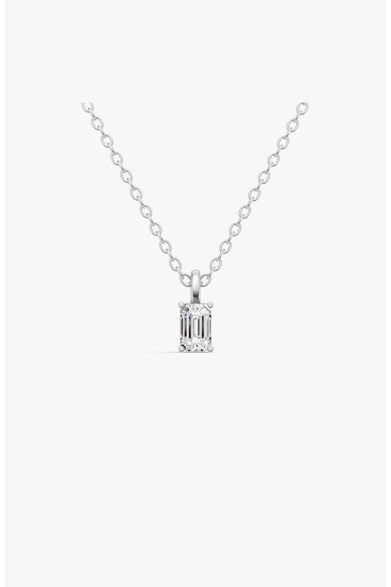14K Gold 0.25 ct Lab Grown Emerald Cut Diamond Pendant with Prong, Main, color, White Gold