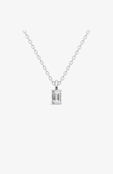 14K Gold 0.25 ct Lab Grown Emerald Cut Diamond Pendant with Prong