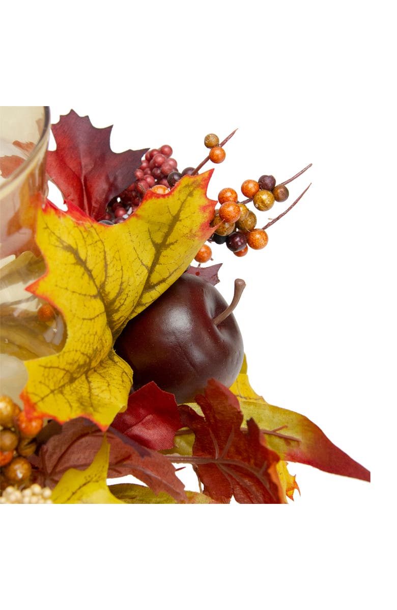 Northlight Apples and Dahlias Fall Harvest Floral Glass Hurricane Pillar Candle Holder - 15", Alternate, color,