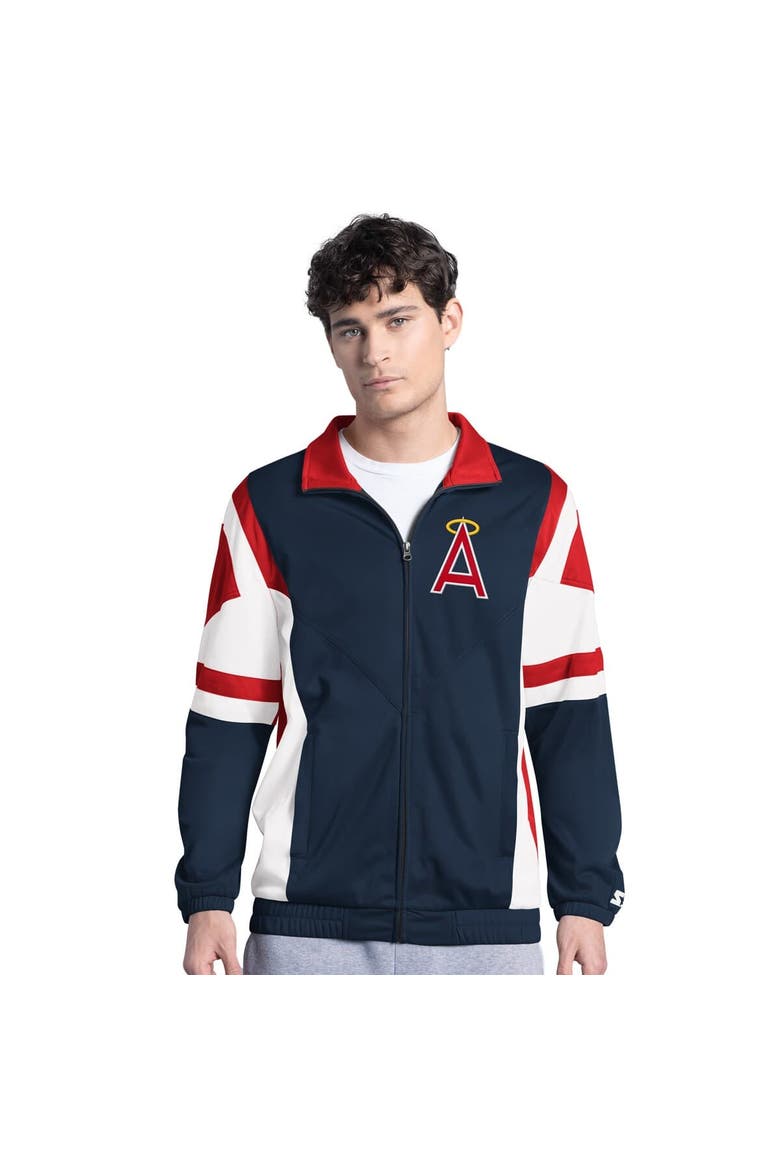 Men's Starter Navy/Red California Angels Contender Tricot Full-Zip Track Jacket, Alternate, color, Navy