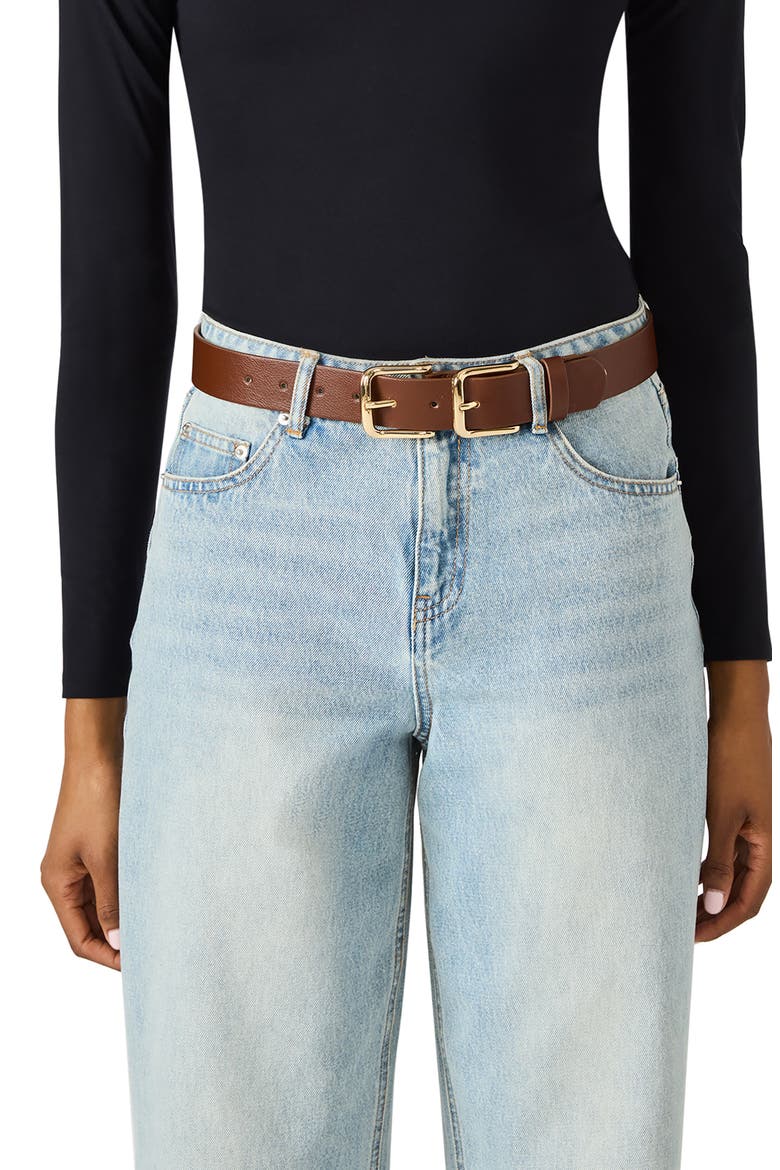 Double Buckle Belt, Alternate, color, BROWN