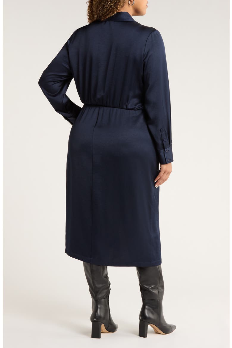 Long Sleeve Satin Shirtdress, Alternate, color, NAVY NIGHT