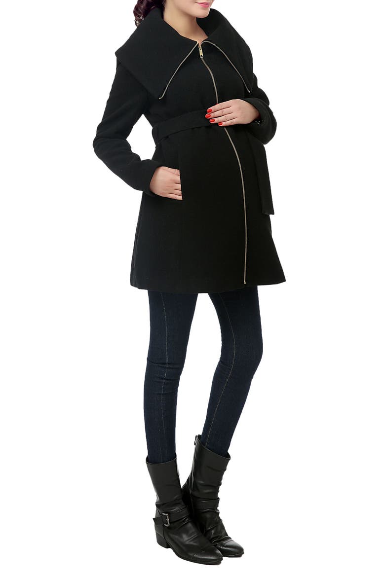 Mia High Collar Wool Blend Maternity Coat, Alternate, color, BLACK