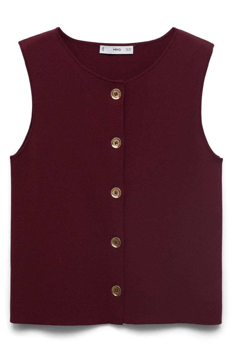 MANGO Button Front Fine Knit Vest, Alternate, color, Maroon