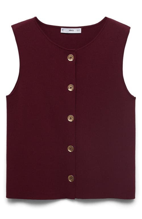 Mango Button Front Fine Knit Vest In Burgundy
