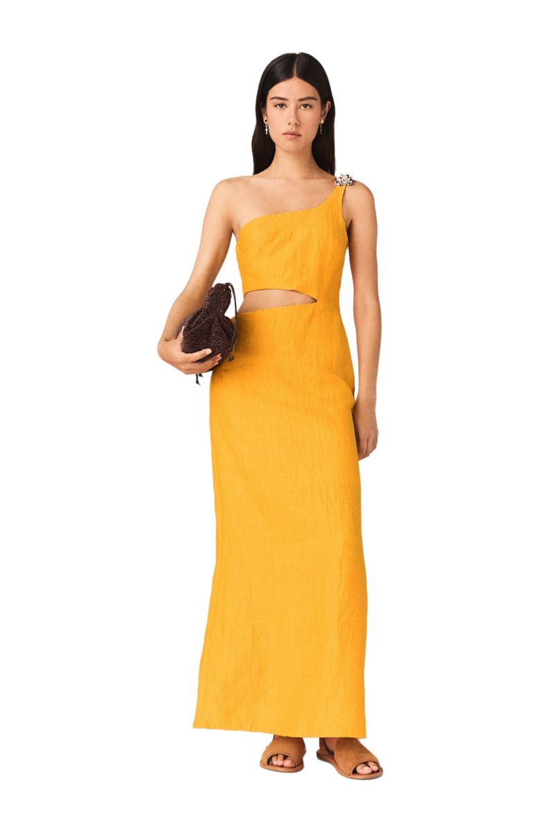 maje Asymmetrical Linen-Blend Dress, Main, color, Orange