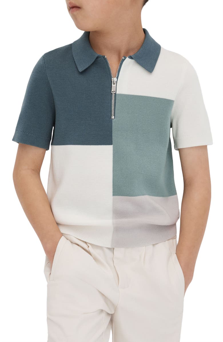 Reiss Kids' Delta Jr. Colorblock Quarter Zip Polo, Alternate, color, 