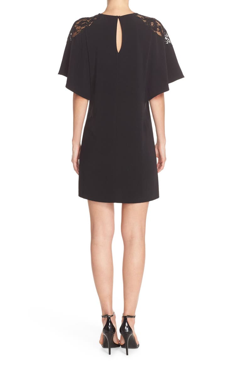 Lace Shoulder Crepe A-Line Dress, Alternate, color, BLACK